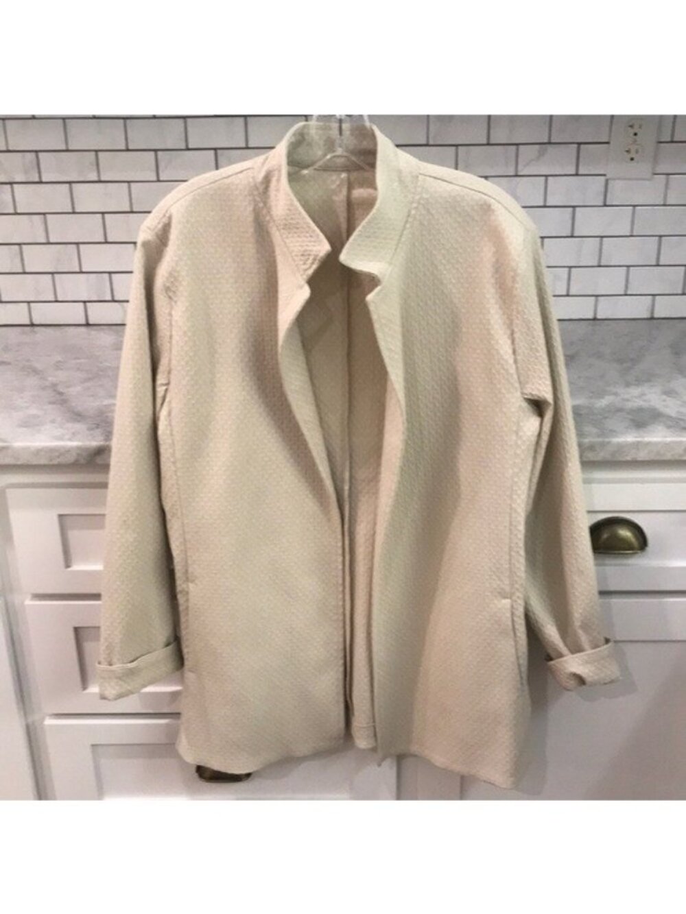 Equestrian Jacket Womens Large Cream Riding Coat Textured Open Front Western